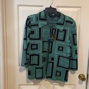 Ming Wang Textured Green Knit Jacket